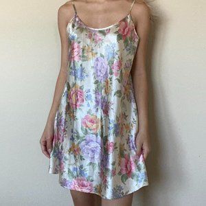 Vintage White Floral Multicolor Slip Dress Small